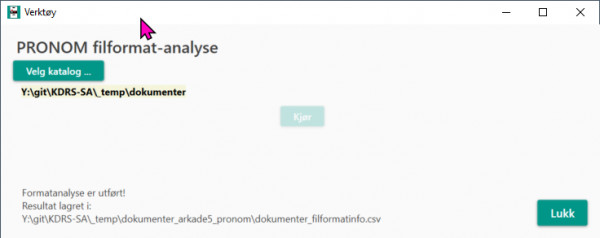 Arkade 5 verktøy PRONOM filformat-analyse