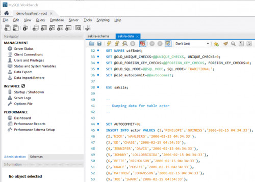 n) Del 2 sakila-data.sql med data-innholdet i tabellene