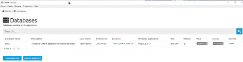 b) Klikk rad sakila demo-database som er "Not Validated" for å åpne