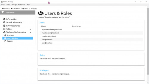 m) Databases > sakila > Users : Users & Roles