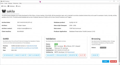 h) Databases > sakila: Validation status = "VALID", klikk "OPEN REPORT"