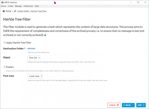 f) "Merkle Tree Filter" for sjekksum hash i strukturer kan lages, hoppes over her med knapp "SKIP"