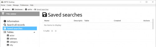 h) Databases > sakila > Saved searches