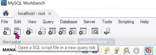 l) Open a SQL script file in a new query tab