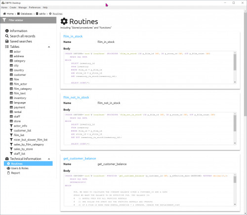 l) Databases > sakila > Routines