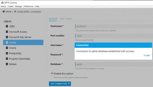 c) Sett inn korrekte connection parametre for sakila database i MySQL