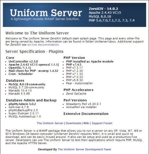 a) Uniform Server v14.02 innhold